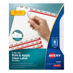 Avery Print and Apply Index Maker Clear Label Dividers, Big Tab, 8-Tab, 11 x 8.5, White, 1 Set (11491)