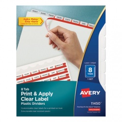 Avery Print and Apply Index Maker Clear Label Plastic Dividers with Printable Label Strip, 8-Tab, 11 x 8.5, Translucent, 1 Set (11450)