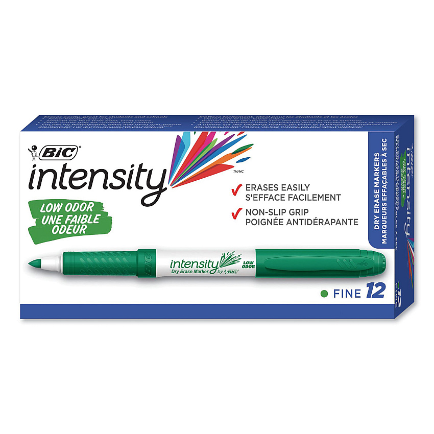 BIC Intensity Low Odor Fine Point Dry Erase Marker, Fine Bullet Tip, Green, Dozen (BICGDE11GN)