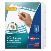 Avery Print and Apply Index Maker Clear Label Dividers, Extra Wide Tab, 5-Tab, White Tabs, 11.25 x 9.25, White, 1 Set (11438)