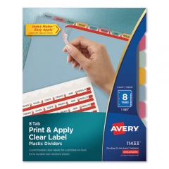 Avery Print and Apply Index Maker Clear Label Plastic Dividers with Printable Label Strip, 8-Tab, 11 x 8.5, Assorted Tabs, 1 Set (11433)
