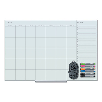 U Brands Floating Glass Dry Erase Undated One Month Calendar, 35 x 23, White (UBR3967U0001)