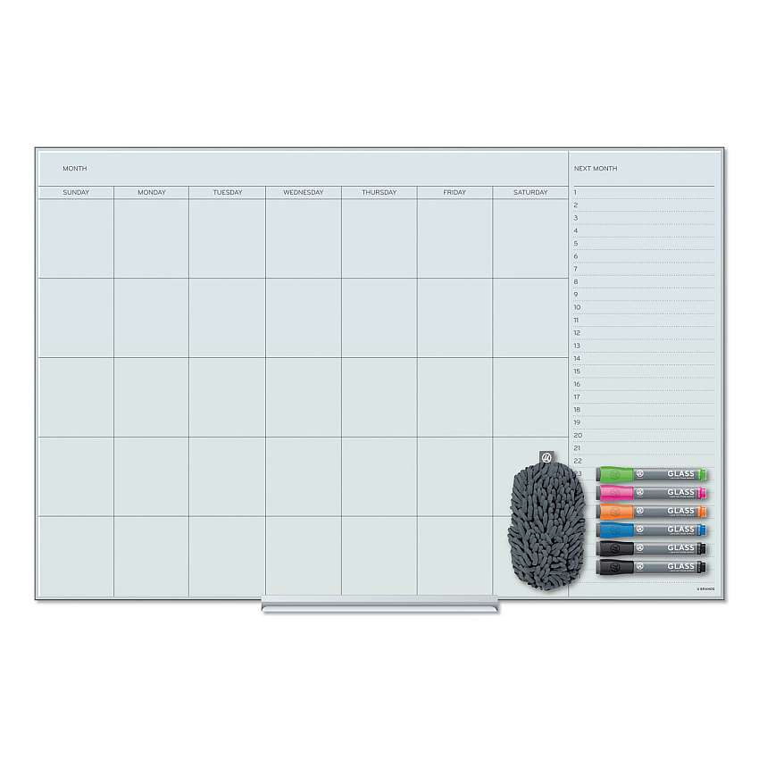 U Brands Floating Glass Dry Erase Undated One Month Calendar, 35 x 23, White (UBR3967U0001)