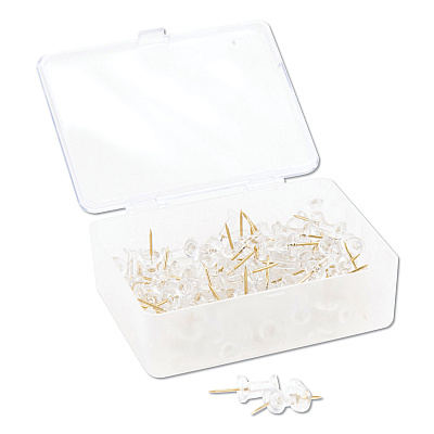 U Brands Standard Push Pins, Plastic, Clear, Clear Head/Gold Pin, 0.44", 100/Pack (UBR3087U0624)