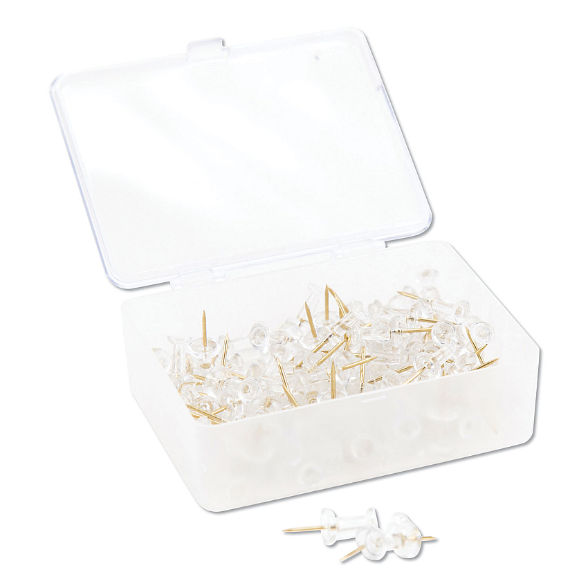 U Brands Standard Push Pins, Plastic, Clear, Clear Head/Gold Pin, 0.44", 100/Pack (UBR3087U0624)