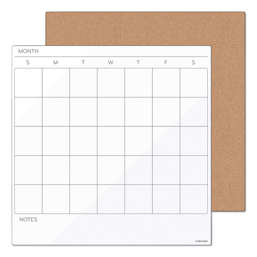 U Brands Tile Board Value Pack, (1) Tan Cork Bulletin, (1) White Undated Calendar Dry Erase, 14 x 14 (UBR3889U0001)