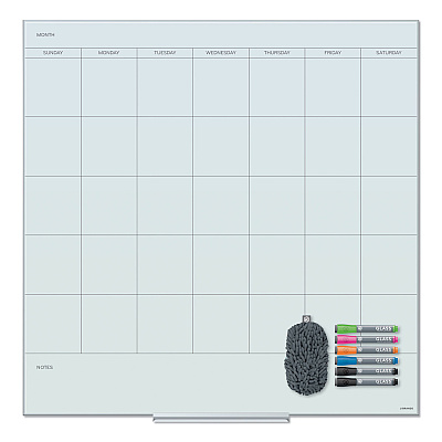 U Brands Floating Glass Dry Erase Undated One Month Calendar, 35 x 35, White (UBR3968U0001)