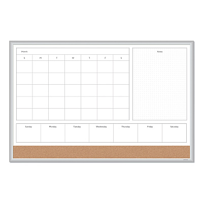 U Brands 4N1 Magnetic Dry Erase Combo Board, One Month, 36 x 24, White/Natural Surface, Silver Aluminum Frame (UBR3891U0001)
