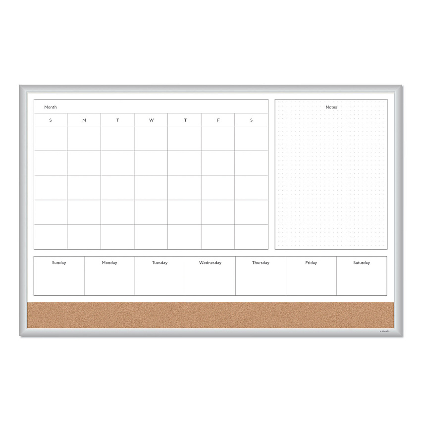 U Brands 4N1 Magnetic Dry Erase Combo Board, One Month, 36 x 24, White/Natural Surface, Silver Aluminum Frame (UBR3891U0001)