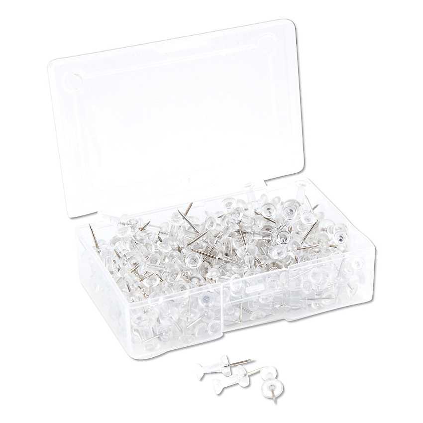 U Brands Standard Push Pins, Plastic, Clear, Clear Head/Silver Pin, 0.44", 200/Pack (UBR3088U0624)