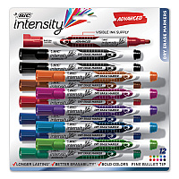 BIC Intensity Advanced Dry Erase Marker, Pocket-Style, Medium Bullet Tip, Assorted Colors, Dozen (BICGELIPP121AST)