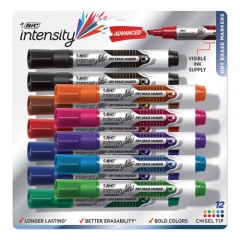 BIC Intensity Advanced Dry Erase Marker, Tank-Style, Broad Chisel Tip, Assorted Colors, Dozen (GELITP121AST)