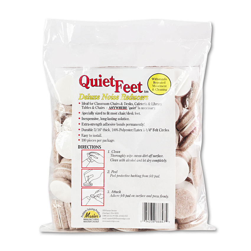 Master Caster Quiet Feet Deluxe Noise Reducers, 1.25" dia, Circular, Beige, 100/Pack (MAS88847)