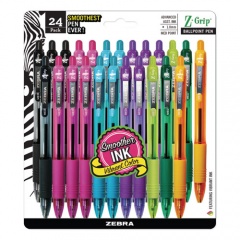 Zebra Z-Grip Ballpoint Pen, Retractable, Medium 1 mm, Assorted Artistic Ink and Barrel Colors, 24/Pack (12271)
