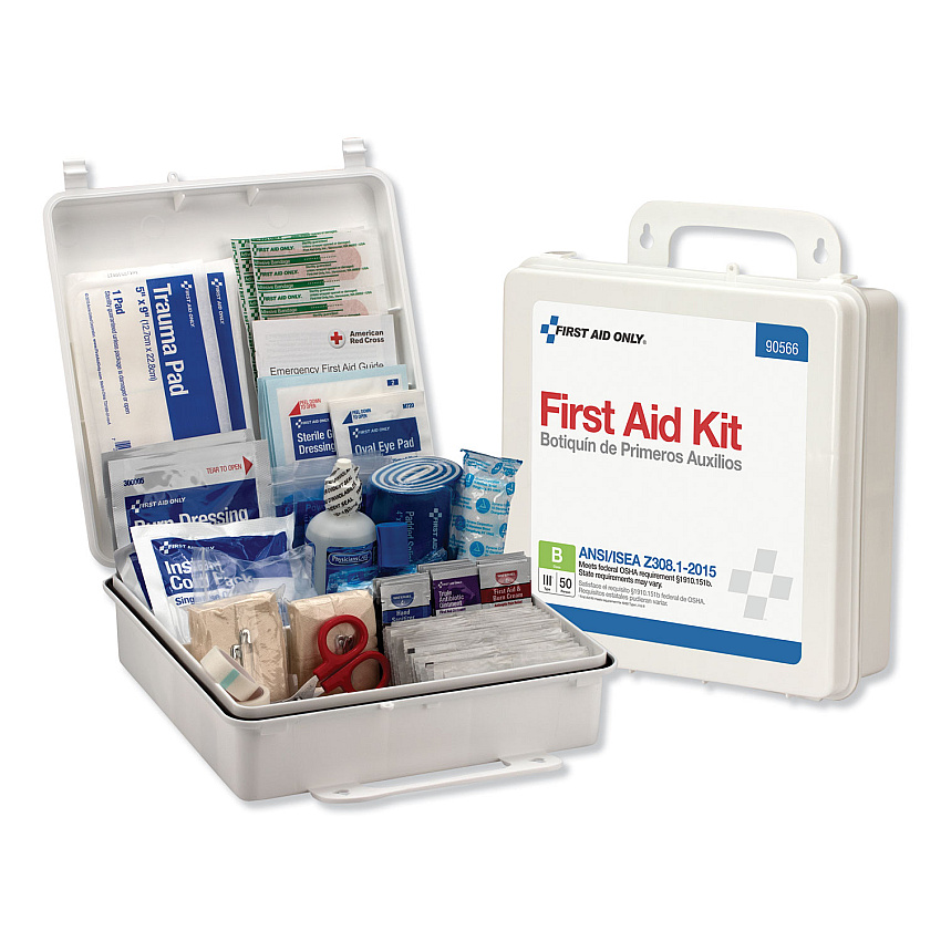 First Aid Only Bulk ANSI 2015 Compliant Class B Type III First Aid Kit for 50 People, 199 Pieces, Plastic Case (FAO90566)