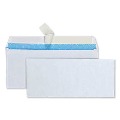 Quality Park Security Envelope, #10, Commercial Flap, Redi-Strip Adhesive Closure, 4.13 x 9.5, White, 500/Box (QUA90019)