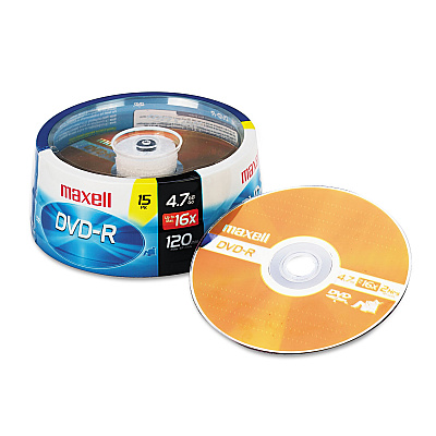 Maxell DVD-R Recordable Disc, 4.7 GB, 16x, Spindle, Gold, 15/Pack (MAX638006)