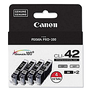 Canon 6384B008 (CLI-42) ChromaLife100+ Ink, Black/Gray/Light Gray, 4/Pack