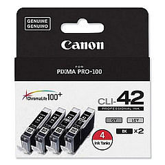 Canon 6384B008 (CLI-42) ChromaLife100+ Ink, Black/Gray/Light Gray, 4/Pack