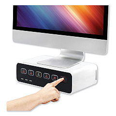 Kantek Cable Management Power Hub and Stand with USB Charging Ports, 5 Outlets, 3 USB, 6.5 ft Cord, White (KTKCM1100)