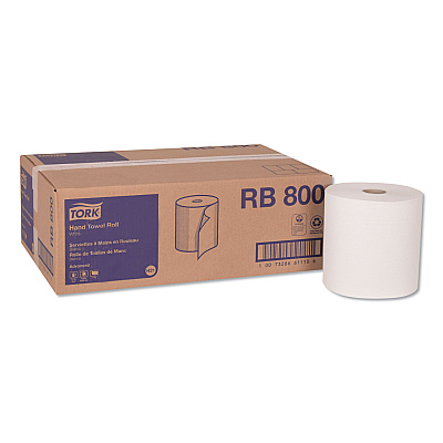 Tork Advanced Hardwound Roll Towel, 1-Ply, 7.88" x 800 ft, White, 6 Rolls/Carton (TRKRB800)