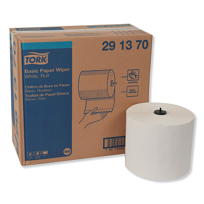 Tork Basic Paper Wiper Roll Towel, 1-Ply, 7.68" x 1,150 ft, White, 4 Rolls/Carton (TRK291370)
