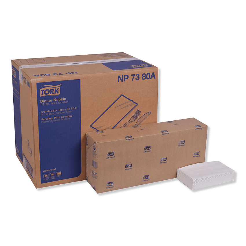 Tork Advanced Dinner Napkin,3-Ply,17" x 16.125",1/8 Fold, White,1740/CT (TRKNP7380A)
