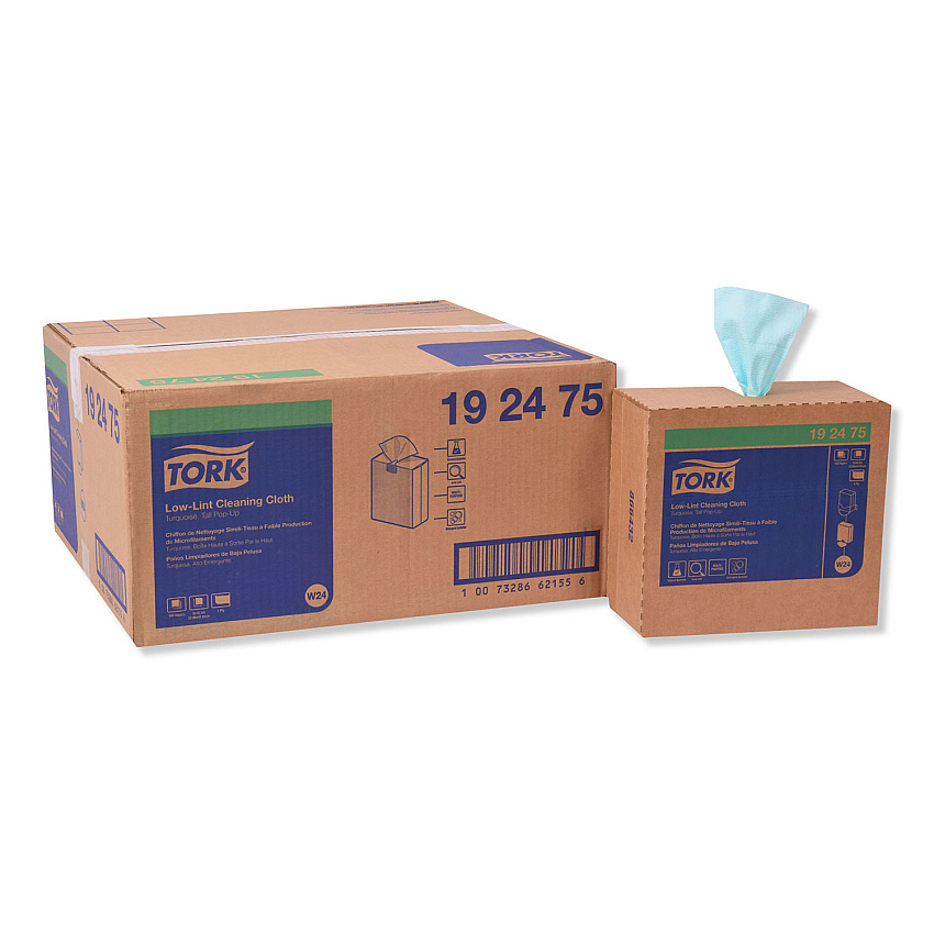 Tork Low-Lint Cleaning Cloth, 1-Ply, 9 x 16.5, Unscented, Turquoise, 100/Box, 8 Boxes/Carton (TRK192475)