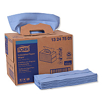 Tork Industrial Paper Wiper, 4-Ply, 12.8 x 16.5, Unscented, Blue, 180/Carton (TRK13247501)