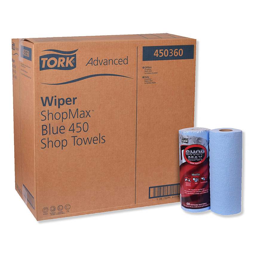 Tork Advanced ShopMax Wiper 450, 11 x 9.4, Blue, 60/Roll, 30 Rolls/Carton (TRK450360)