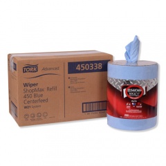 Tork Advanced ShopMax Wiper 450, Centerfeed Refill, 9.9 x 13.1, Blue, 200/Roll, 2 Rolls/Carton (450338)