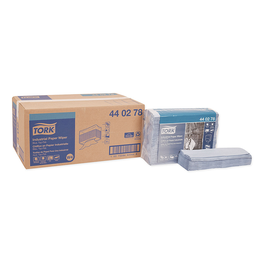 Tork Industrial Paper Wiper, 4-Ply, 12.8 x 16.4, Unscented, Blue, 90/Pack, 5 Packs/Carton (TRK440278)