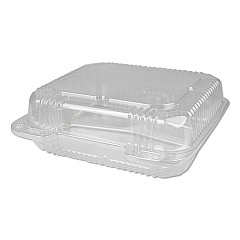 Durable Packaging Plastic Clear Hinged Containers, 3-Compartment, 5 oz/5 oz/15 oz, 8.88 x 8 x 3, Clear, 250/Carton (DPKPXT833)