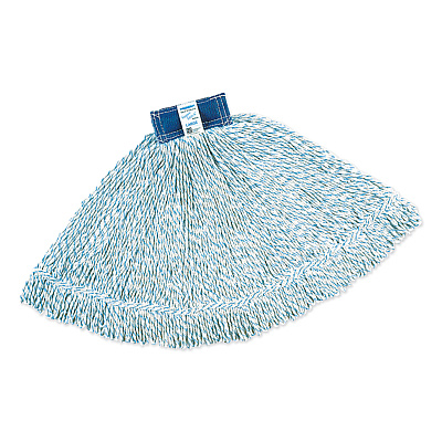 Rubbermaid Commercial Super Stitch Finish Mops, Cotton/Synthetic, White, Large, 1-in. Blue Headband (RCPD513)
