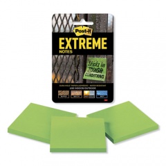 Post-it Extreme Notes Water-Resistant Self-Stick Notes, 3" x 3", Green, 45 Sheets/Pad, 3 Pads/Pack (XTRM333TRYGN)