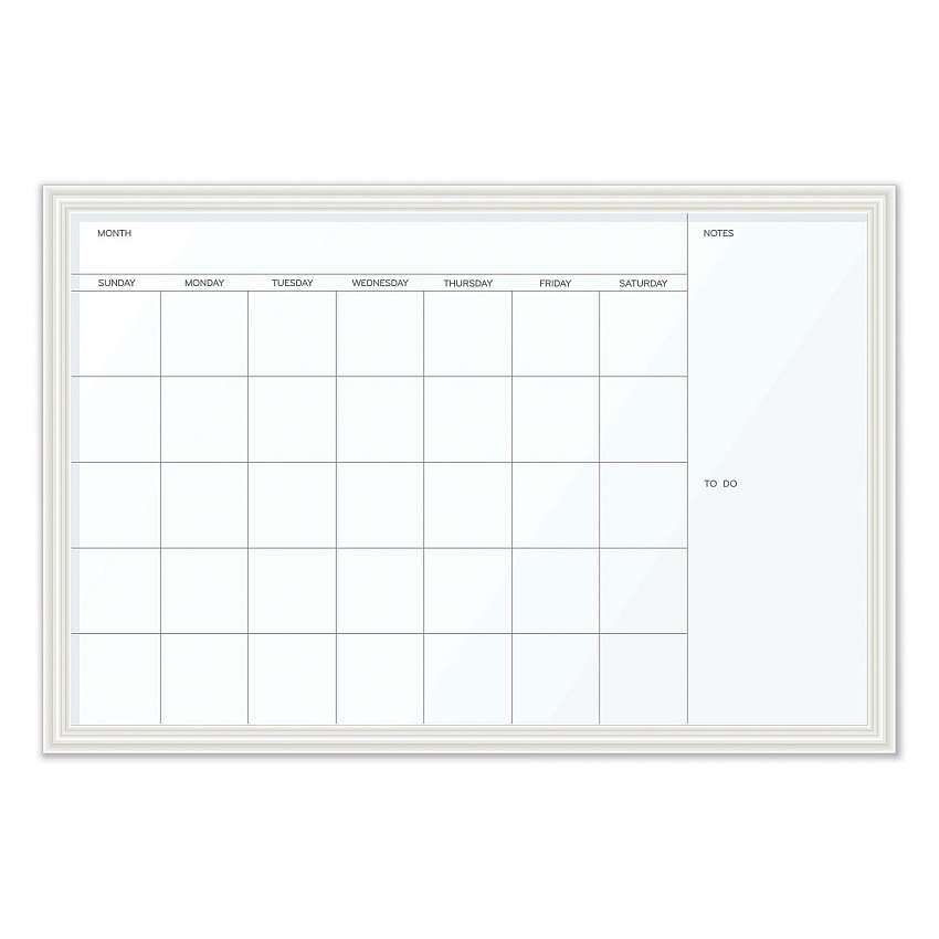 U Brands Magnetic Dry Erase Calendar with Decor Frame, One Month, 30 x 20, White Surface, White Wood Frame (UBR2075U0001)