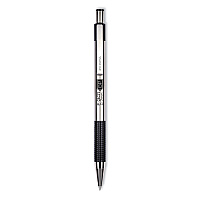 Zebra F-301 Ballpoint Pen, Retractable, Bold 1.6 mm, Black Ink, Stainless Steel/Black Barrel, 2/Pack (ZEB27312)