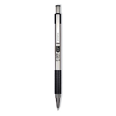 Zebra F-301 Ballpoint Pen, Retractable, Bold 1.6 mm, Black Ink, Stainless Steel/Black Barrel, 2/Pack (ZEB27312)