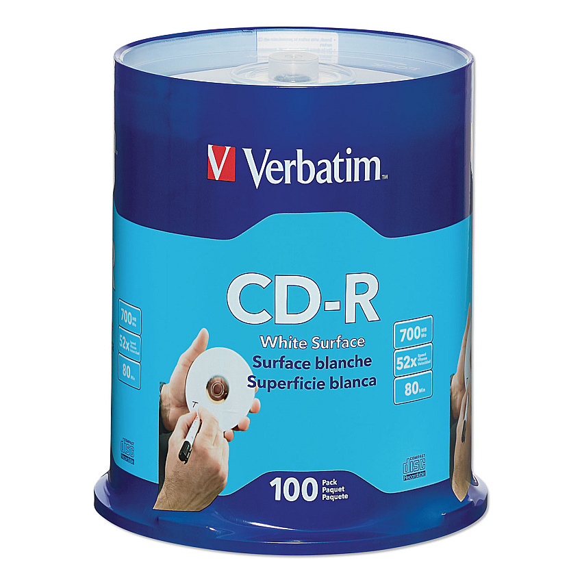 Verbatim CD-R Recordable Disc, 700 MB/80 min, 52x, Spindle, White, 100/Pack (VER94712)