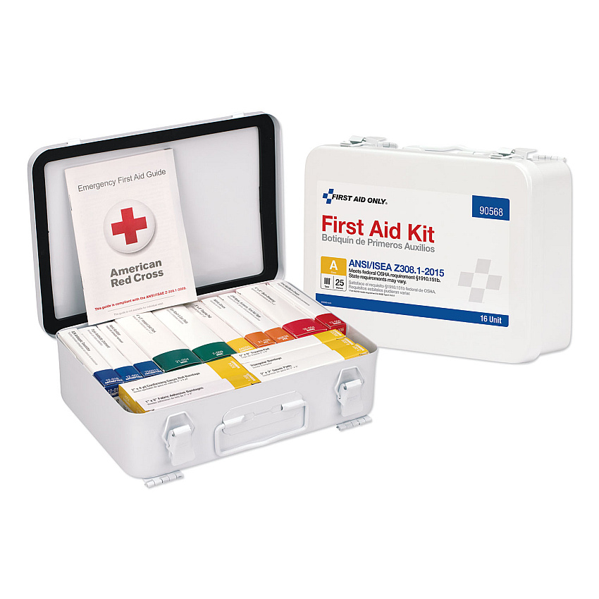 First Aid Only Unitized ANSI Compliant Class A Type III First Aid Kit for 25 People, 84 Pieces, Metal Case (FAO90568)