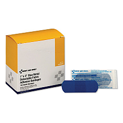 First Aid Only Adhesive Blue Metal Detectable Bandages, 1 x 3, Plastic with Foil, 100/Box, 12 Boxes/Carton (FAOH175)