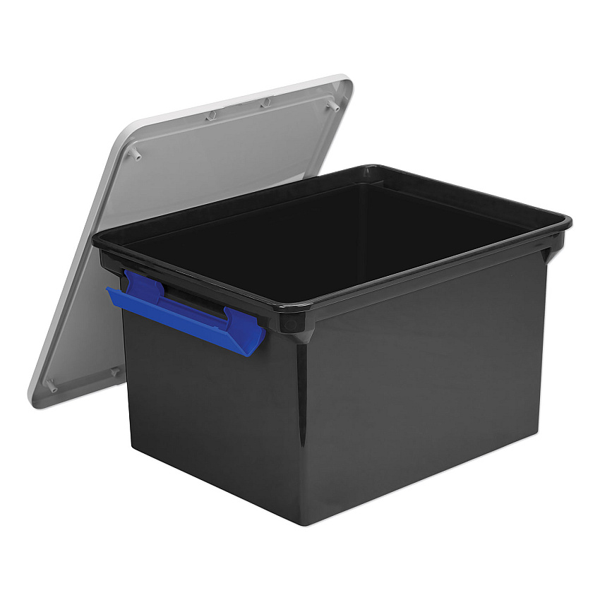 Storex Portable File Tote with Locking Handles, Letter/Legal Files, 18.5" x 14.25" x 10.88", Black/Silver (STX61543U01C)