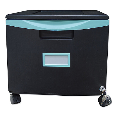 Storex Single-Drawer Mobile Filing Cabinet, 1 Legal/Letter-Size File Drawer, Black/Teal, 14.75" x 18.25" x 12.75" (STX61270U01C)