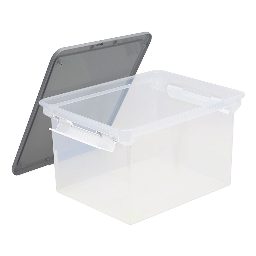 Storex Portable File Tote with Locking Handles, Letter/Legal Files, 18.5" x 14.25" x 10.88", Clear/Silver (STX61530U01C)