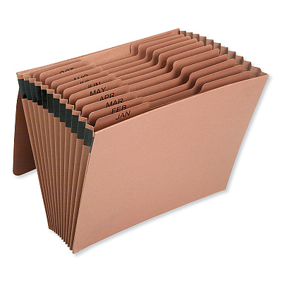 AbilityOne 7530016819290, SKILCRAFT Expanding File with Flap, Jan-Dec, 9" Expansion, 12 Sections, 1/3-Cut Tabs, Letter Size, Brown (NSN6819894)