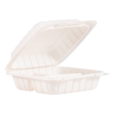Dart ProPlanet Hinged Lid Containers, 3-Compartment, 8.3 x 8 x 3, White, Plastic, 150/Carton (85MFPPHT3)