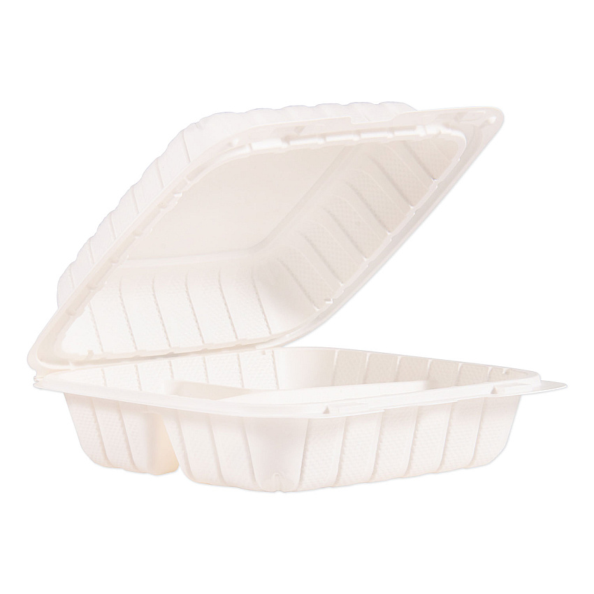 Dart Hinged Lid Containers, 3-Compartment, 8.3 x 8 x 3, White, Plastic, 150/Carton (DCC85MFPPHT3)