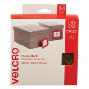 Velcro Sticky-Back Fasteners with Dispenser Box, Removable Adhesive, 0.75" dia, Beige, 200/Roll (90140)