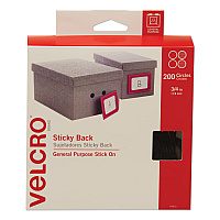 Velcro Sticky-Back Fasteners, Removable Adhesive, 0.75" dia, Black, 200/Box (VEK91823)
