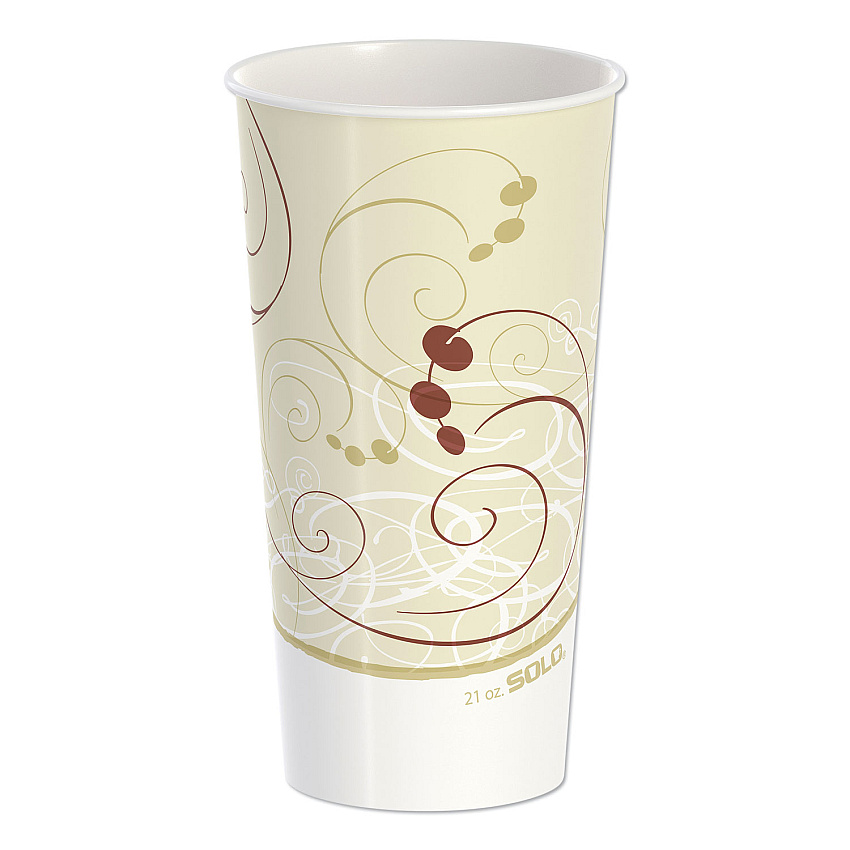 Solo Double Sided Poly Paper Cold Cups, 21 oz, Symphony Design, Tan/Maroon/White, 50/Pack, 20 Packs/Carton (SCCRNP21PSYM)